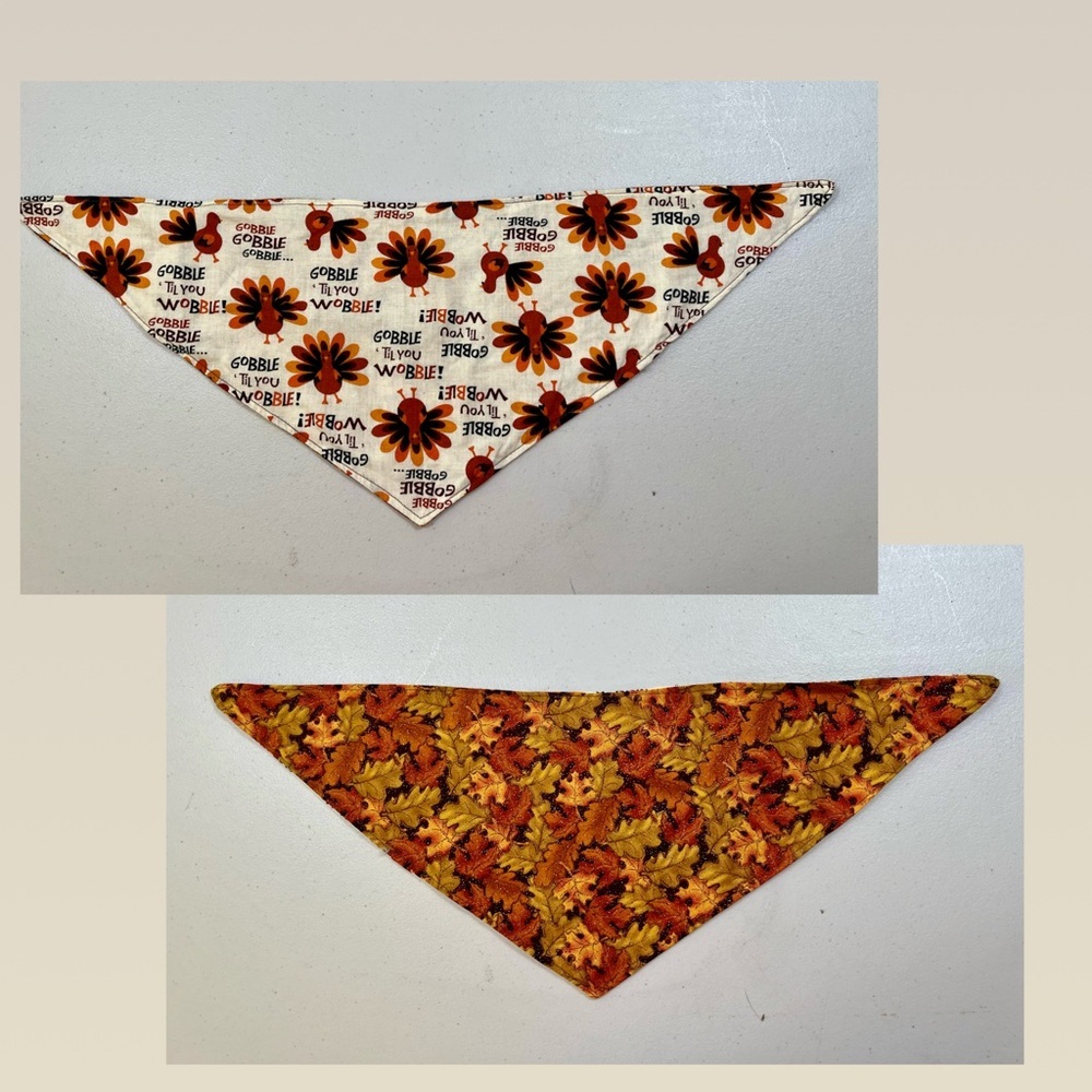 Two Autumn/ Thanksgiving “over the collar or tie” bandanna for pets.
